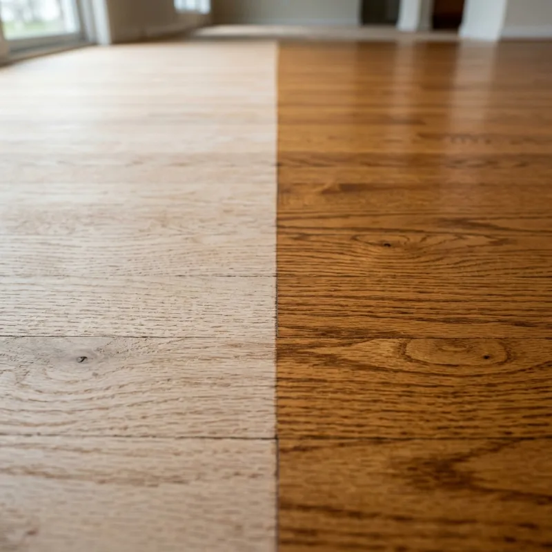 Design idea: oak floor shown half sanded and half stained
