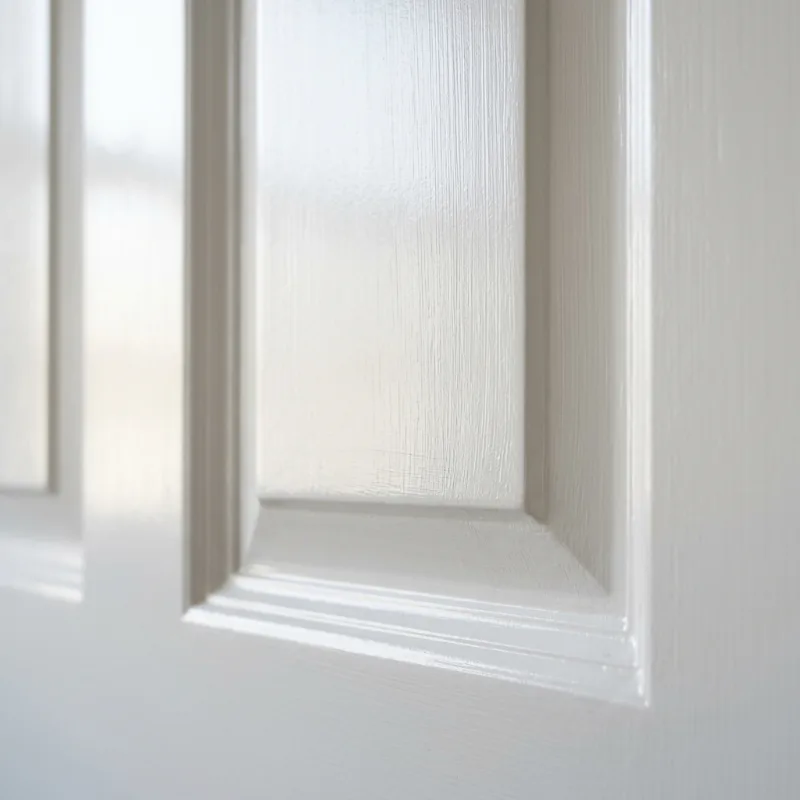Design idea: close-up of a brushed semi-gloss enamel finish on a six-panel door